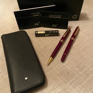 Mont Blanc Burgundy Bordeaux Gold Meisterstuck Pen and Pencil Set with Case